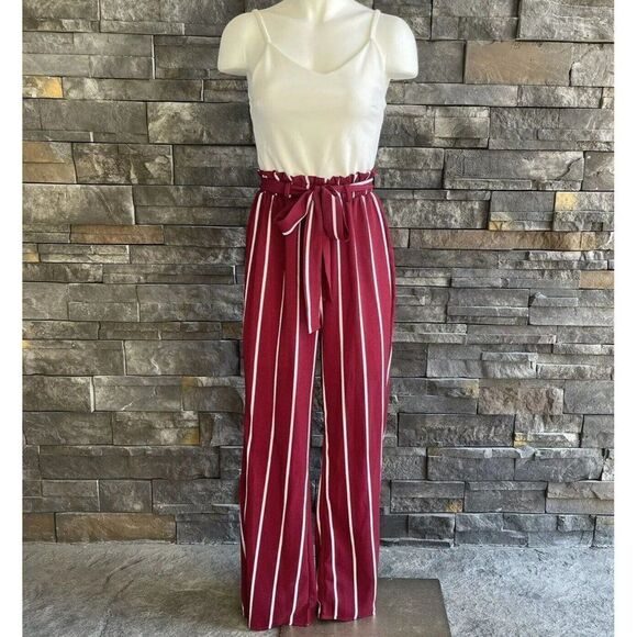 Blue Rain Womens White Maroon Red Striped‎ Sleeveless Jumpsuit XS - Picture 1 of 4